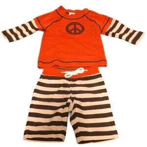 Gymboree Peace/Striped Rashgaurd and trunks 6-12M